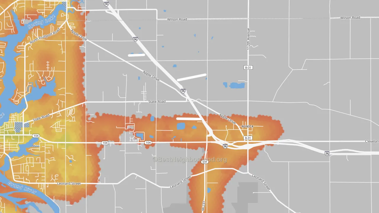 Bike Grade map of Nunica, MI