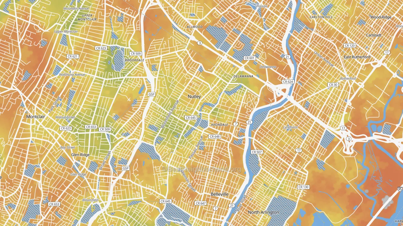 Bike Grade map of Nutley, NJ