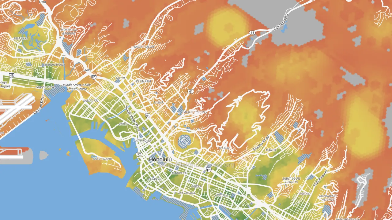 Bike Grade map of Nuuanu-Punchbowl, Honolulu, HI