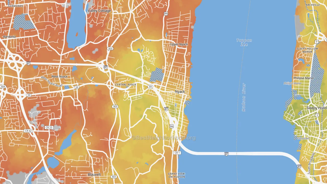 Bike Grade map of Nyack, NY
