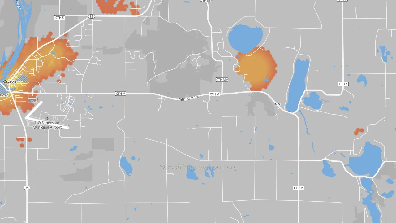 Bike Grade map of Nye, WI