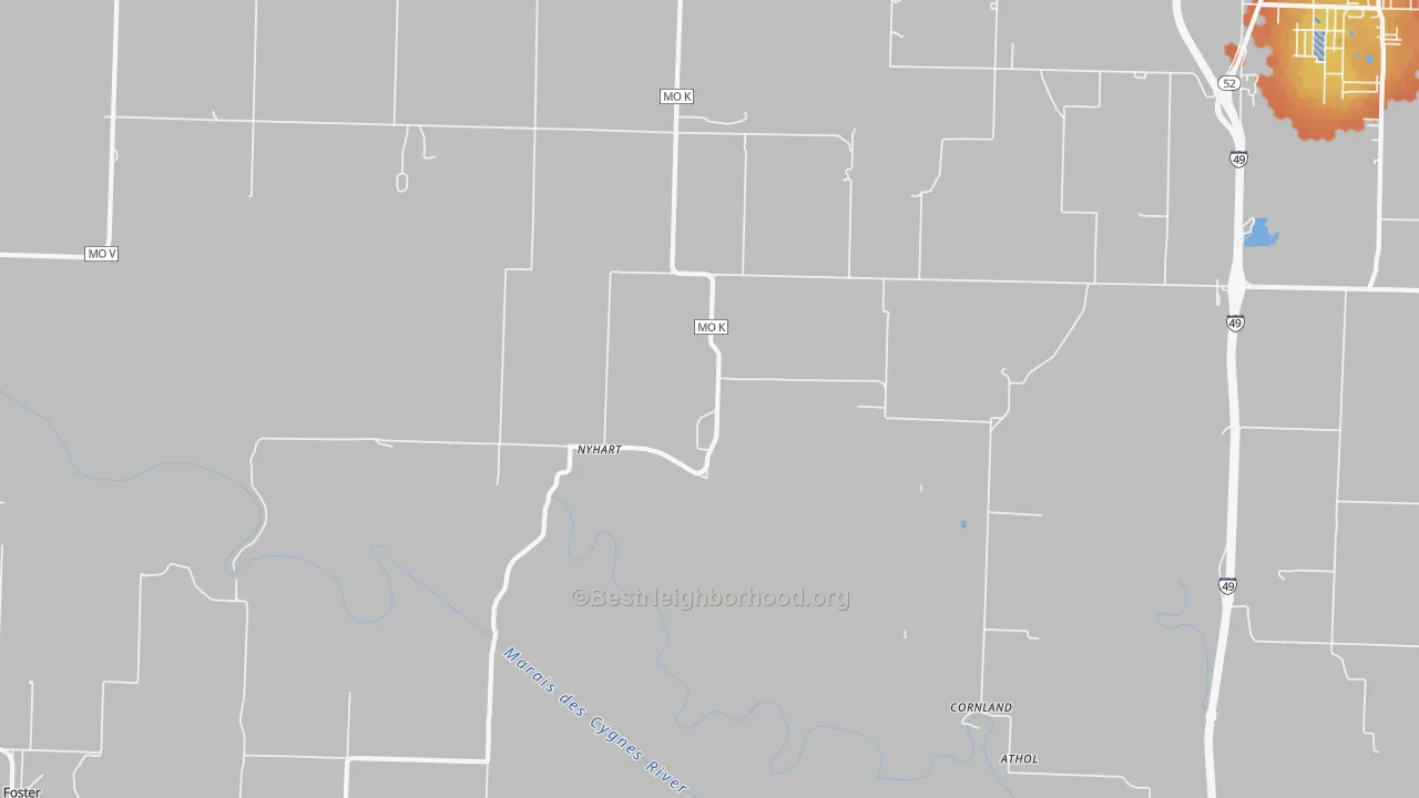 Bike Grade map of Nyhart, MO