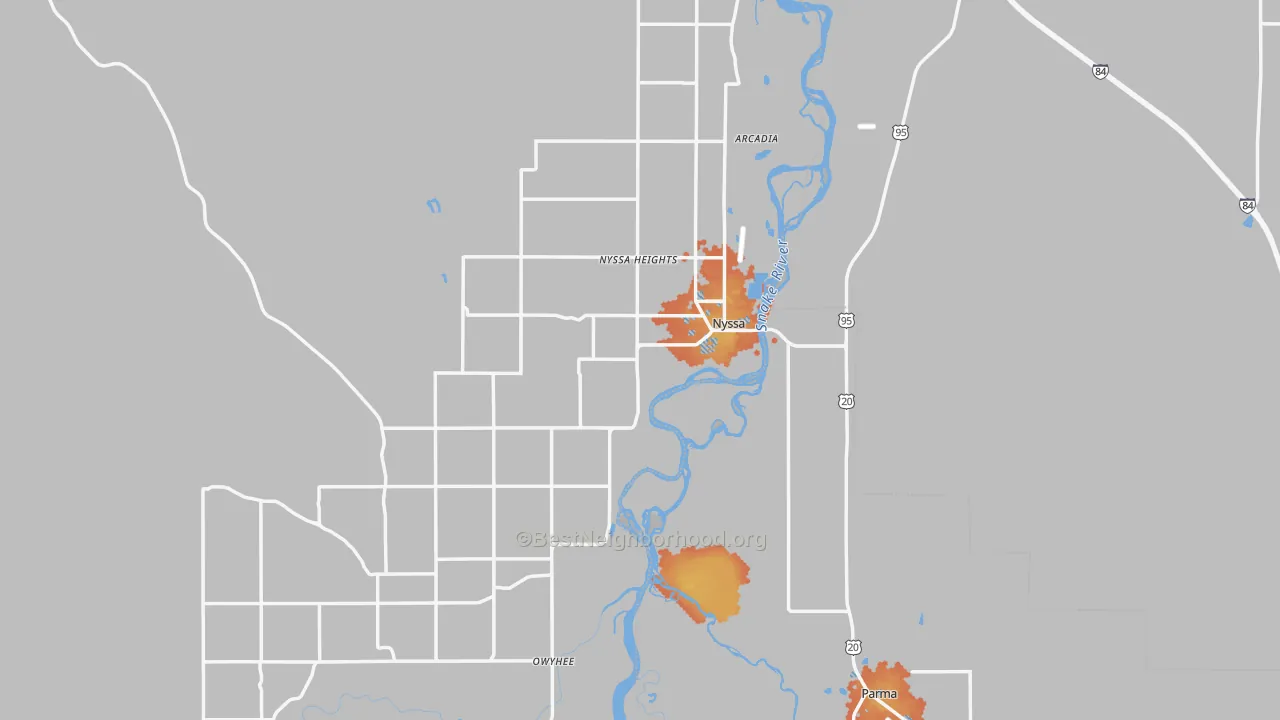 Bike Grade map of Nyssa, OR
