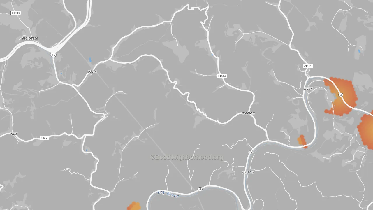 Bike Grade map of O'Brion, WV