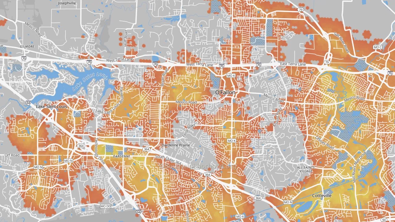 Bike Grade map of O'fallon, MO