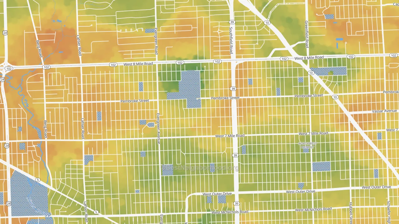 Bike Grade map of O Hair Park, Detroit, MI
