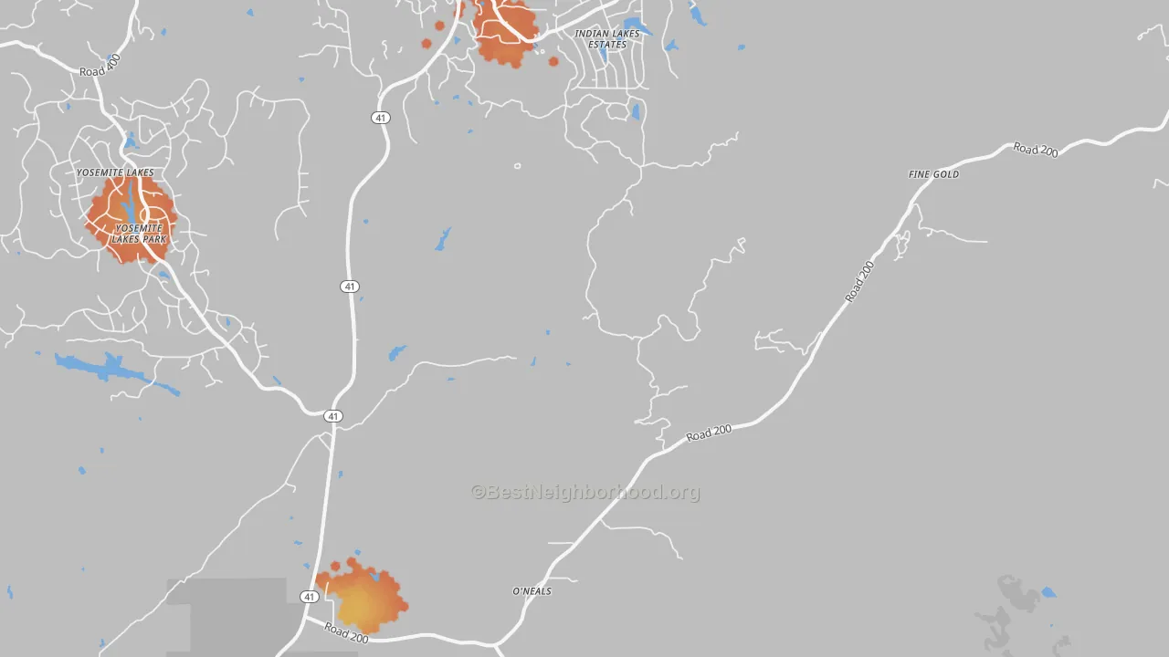 Bike Grade map of O'Neals, CA