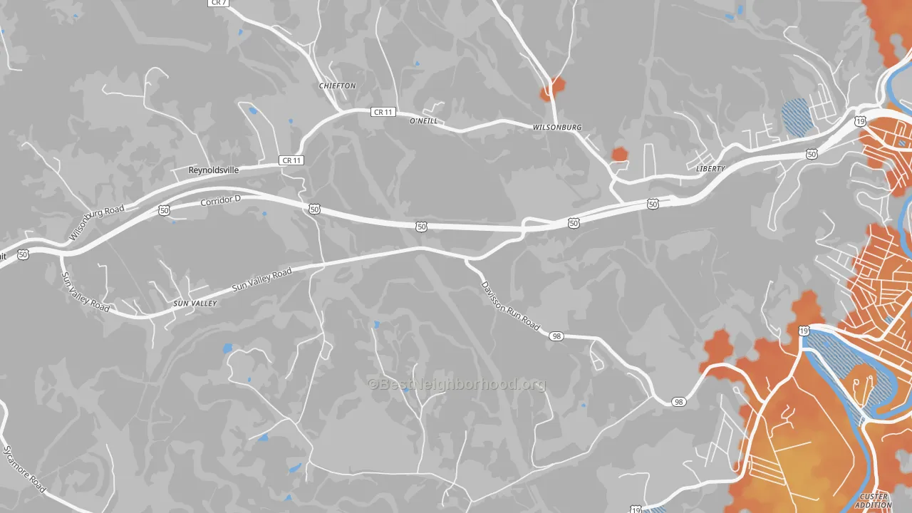 Bike Grade map of O'neil, WV