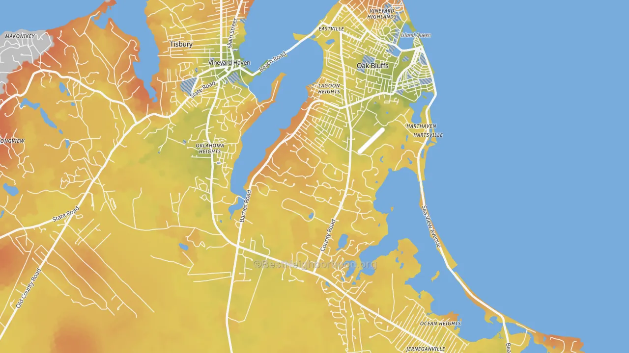 Bike Grade map of Oak Bluffs, MA