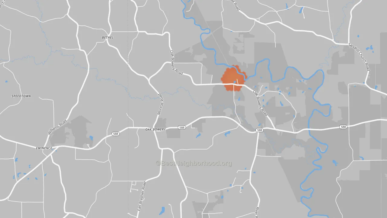 Bike Grade map of Oak Bowery, MS