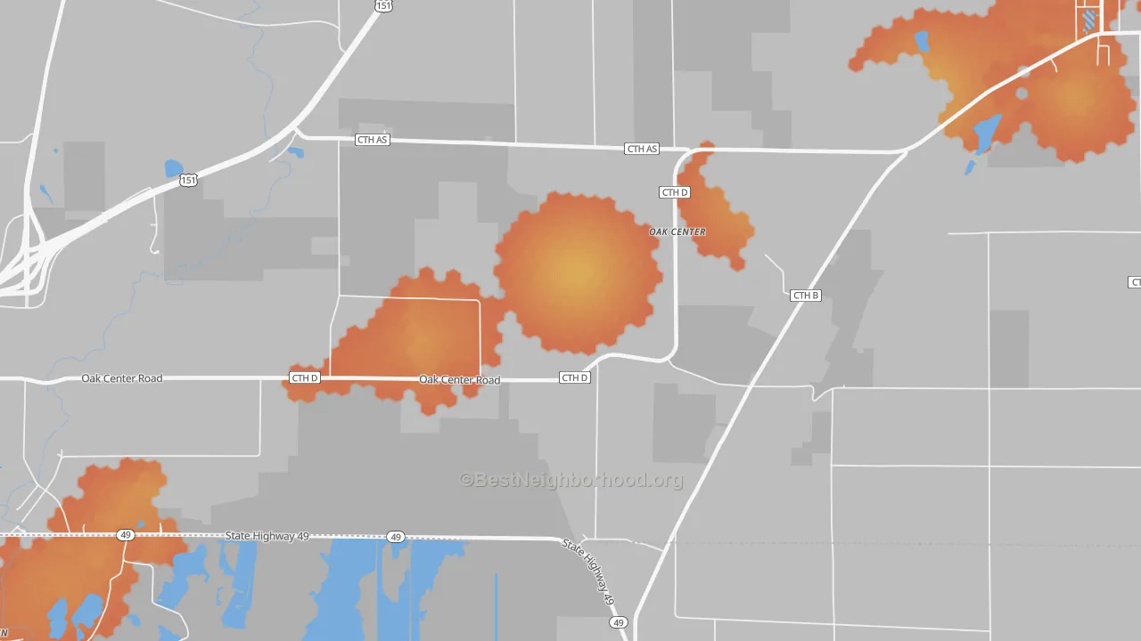 Bike Grade map of Oak Center, WI