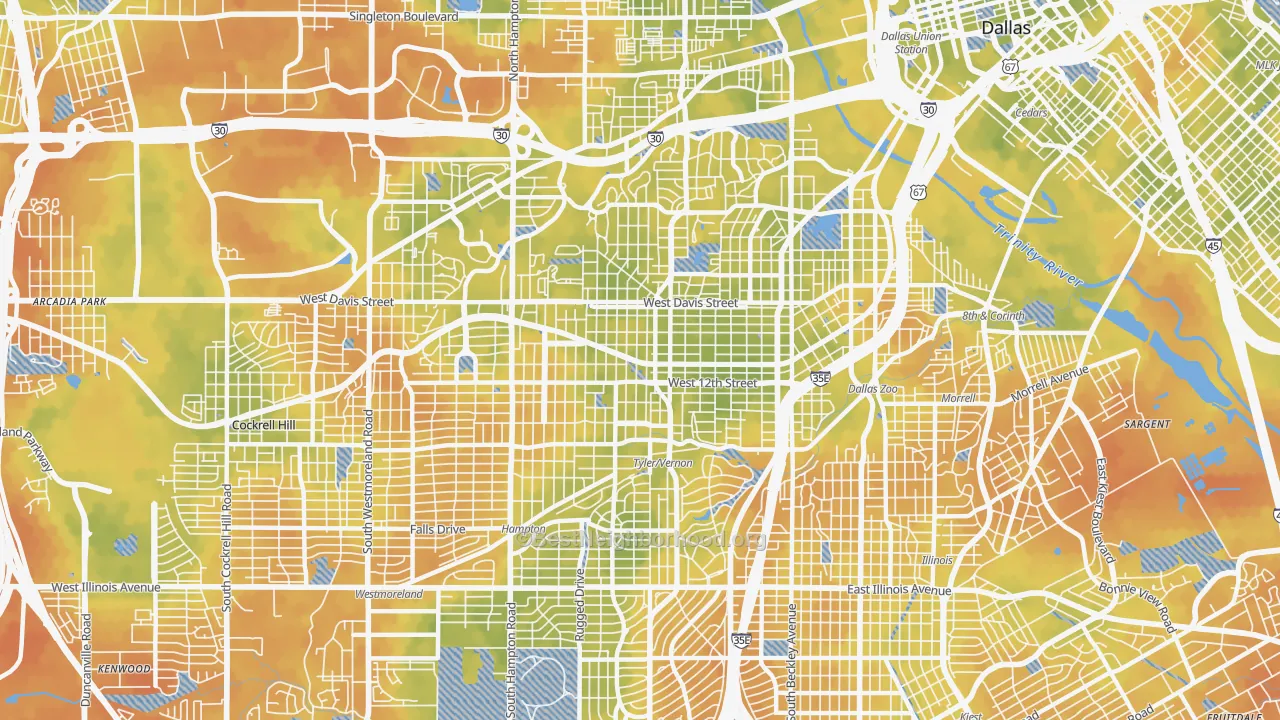 Bike Grade map of Oak Cliff, Dallas, TX