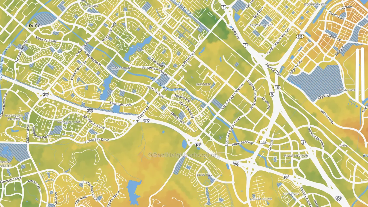 Bike Grade map of Oak Creek, Irvine, CA