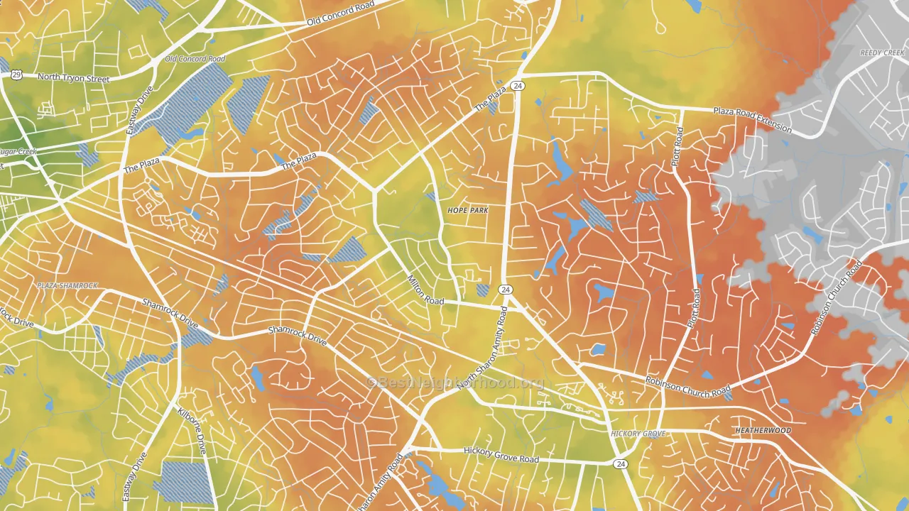 Bike Grade map of Oak Forest, Charlotte, NC