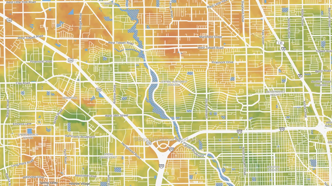 Bike Grade map of Oak Forest-Garden Oaks, Houston, TX