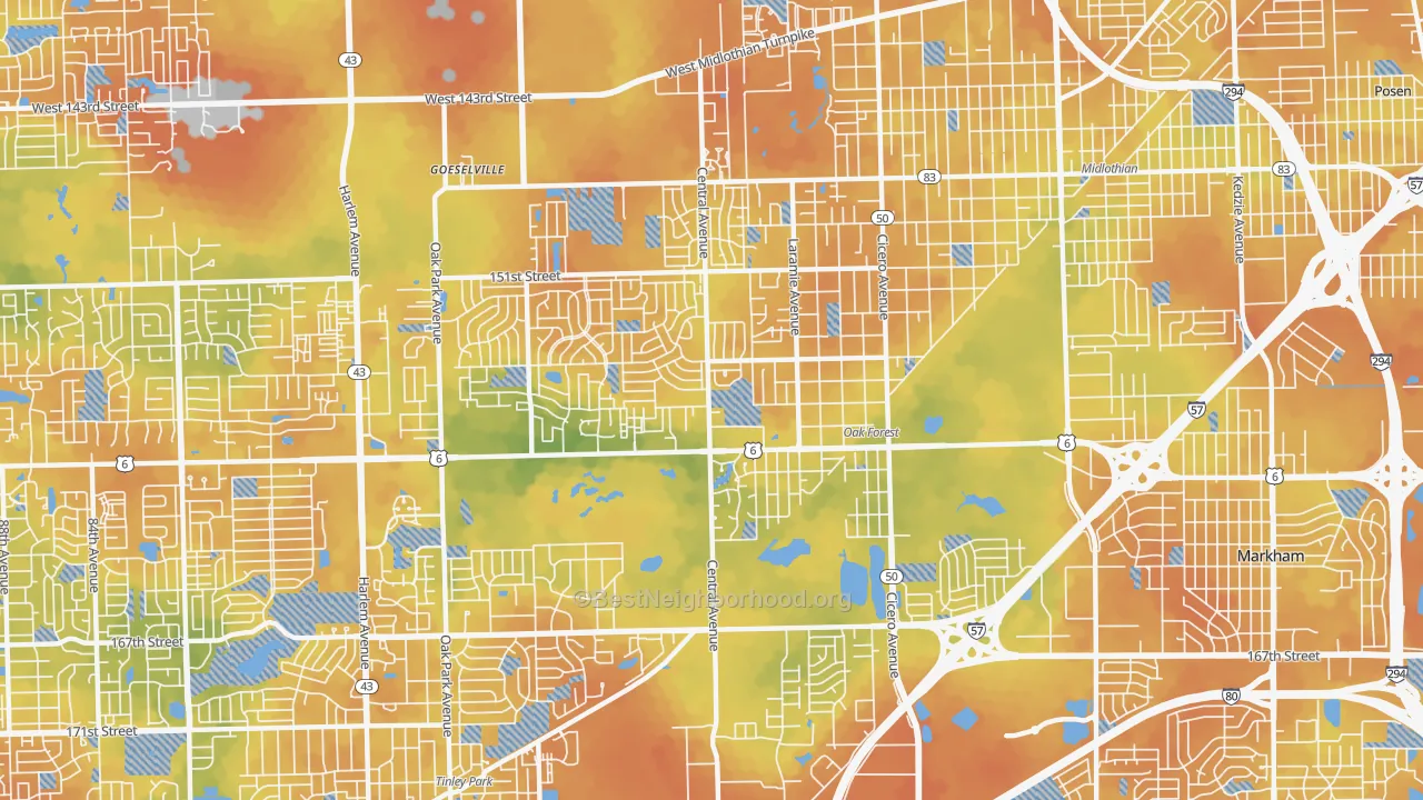 Bike Grade map of Oak Forest, IL