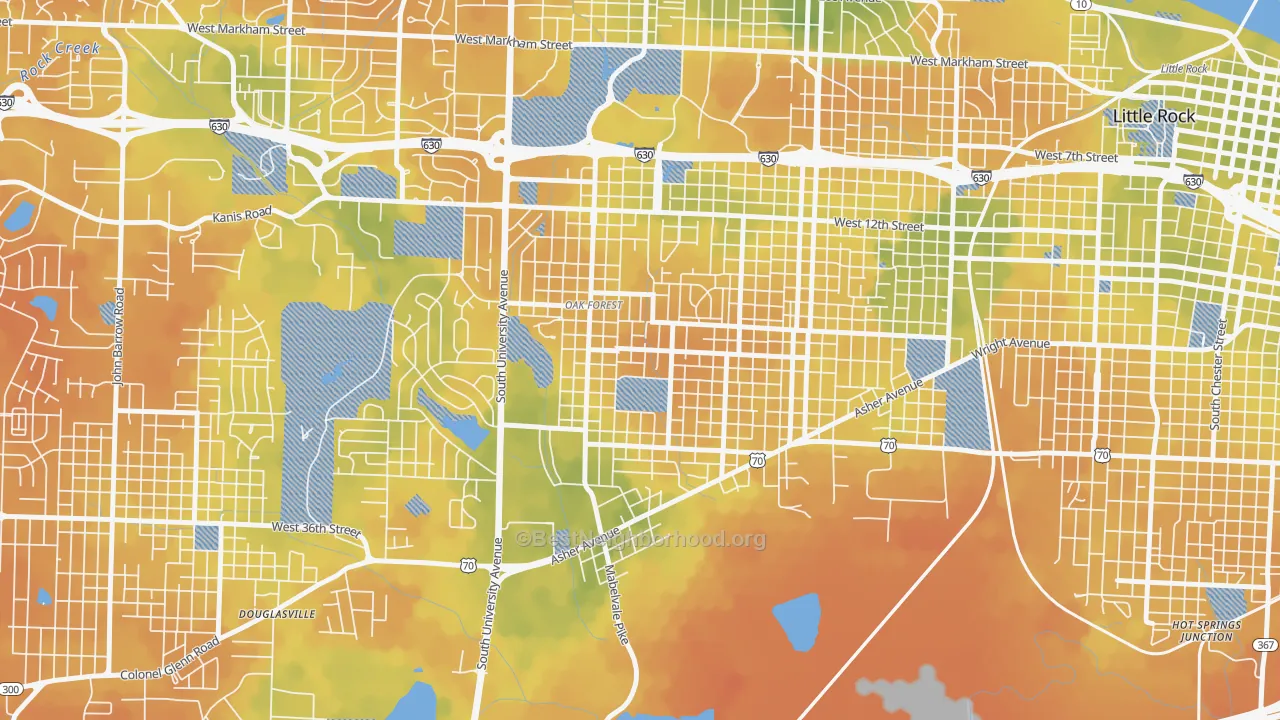 Bike Grade map of Oak Forest, Little Rock, AR