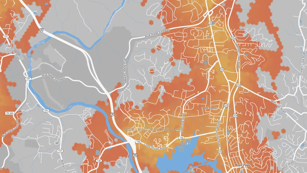 Bike Grade map of Oak Forest, NC
