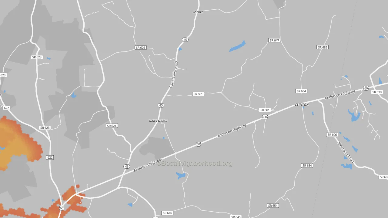 Bike Grade map of Oak Forest, VA