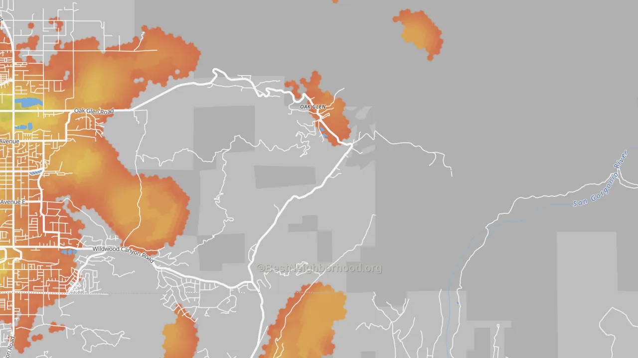 Bike Grade map of Oak Glen, CA