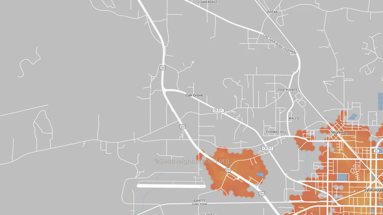 Bike Grade map of Oak Grove, AL