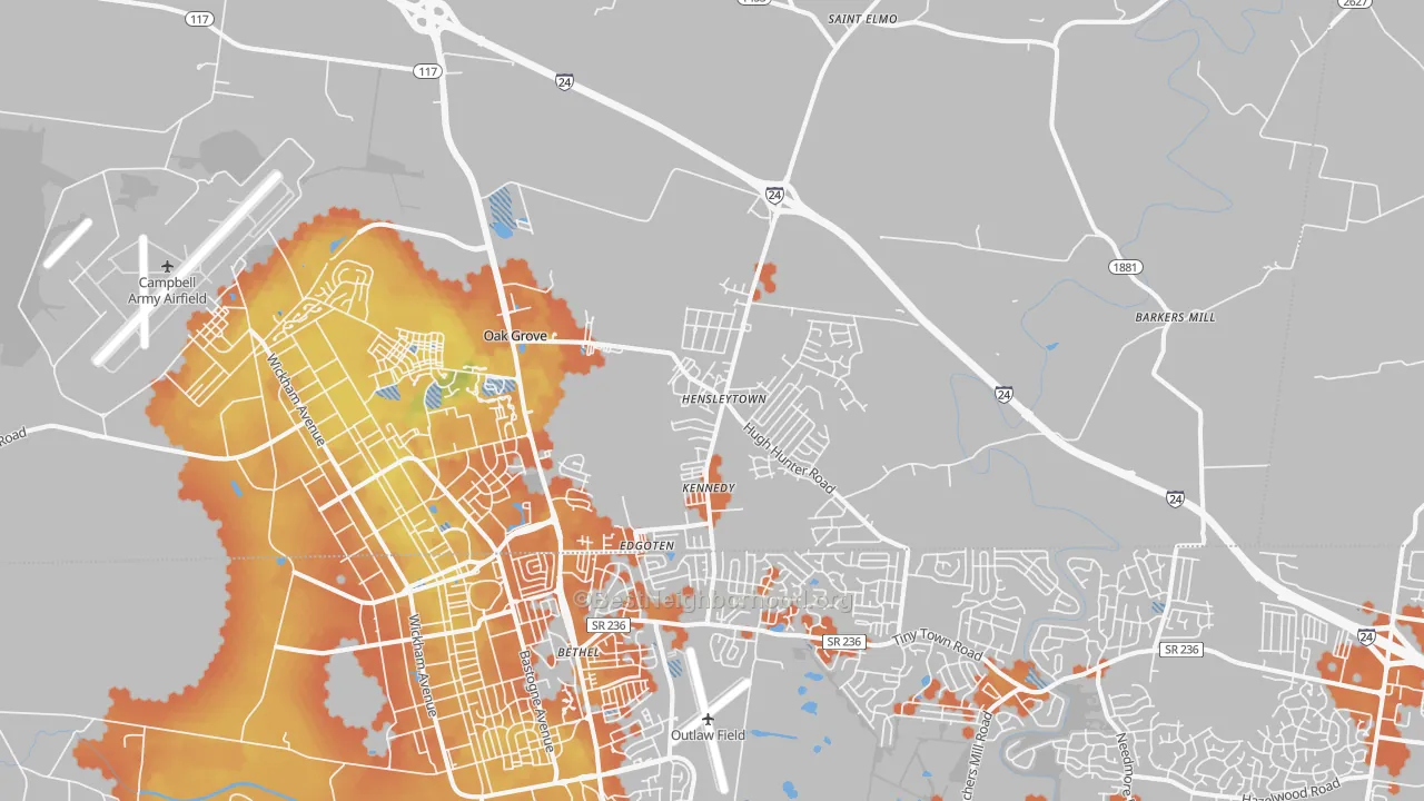 Bike Grade map of Oak Grove, KY