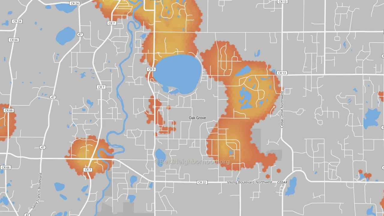 Bike Grade map of Oak Grove, MN