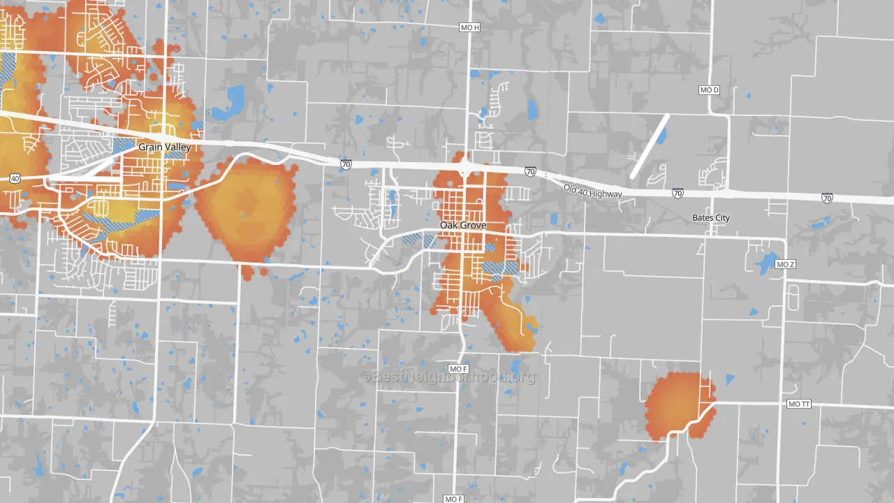 Bike Grade map of Oak Grove, MO