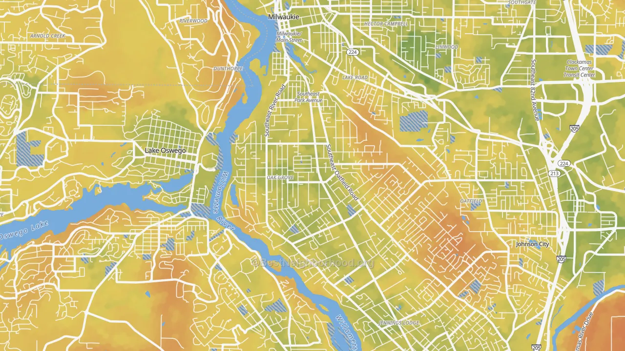 Bike Grade map of Oak Grove, OR