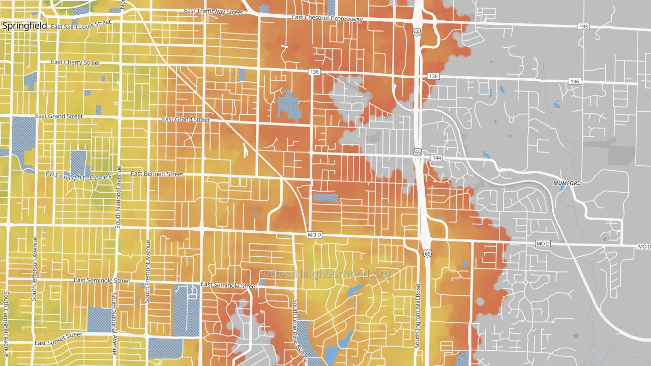 Bike Grade map of Oak Grove, Springfield, MO