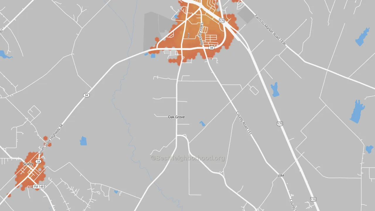 Bike Grade map of Oak Grove, TX
