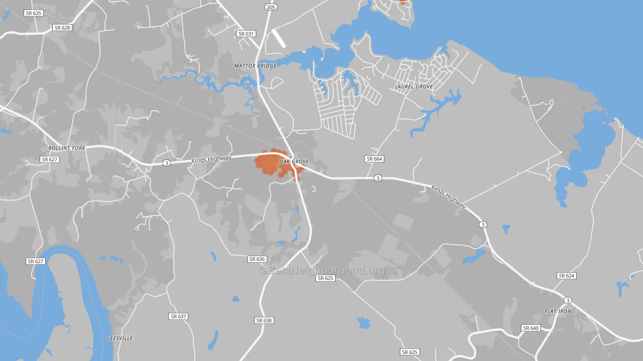 Bike Grade map of Oak Grove, VA