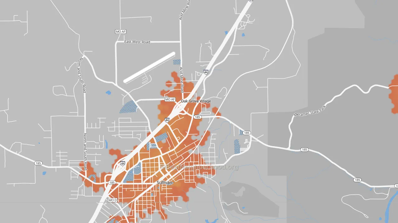 Bike Grade map of Oak Grove Village, MO