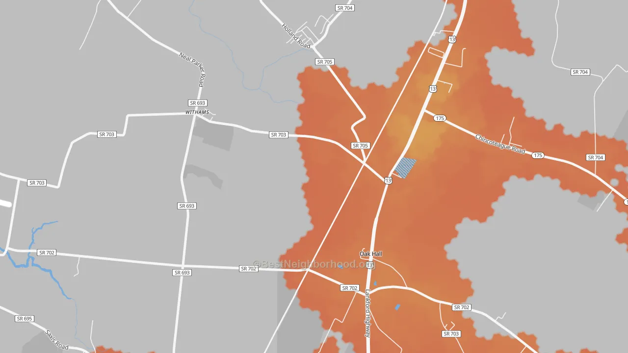 Bike Grade map of Oak Hall, VA
