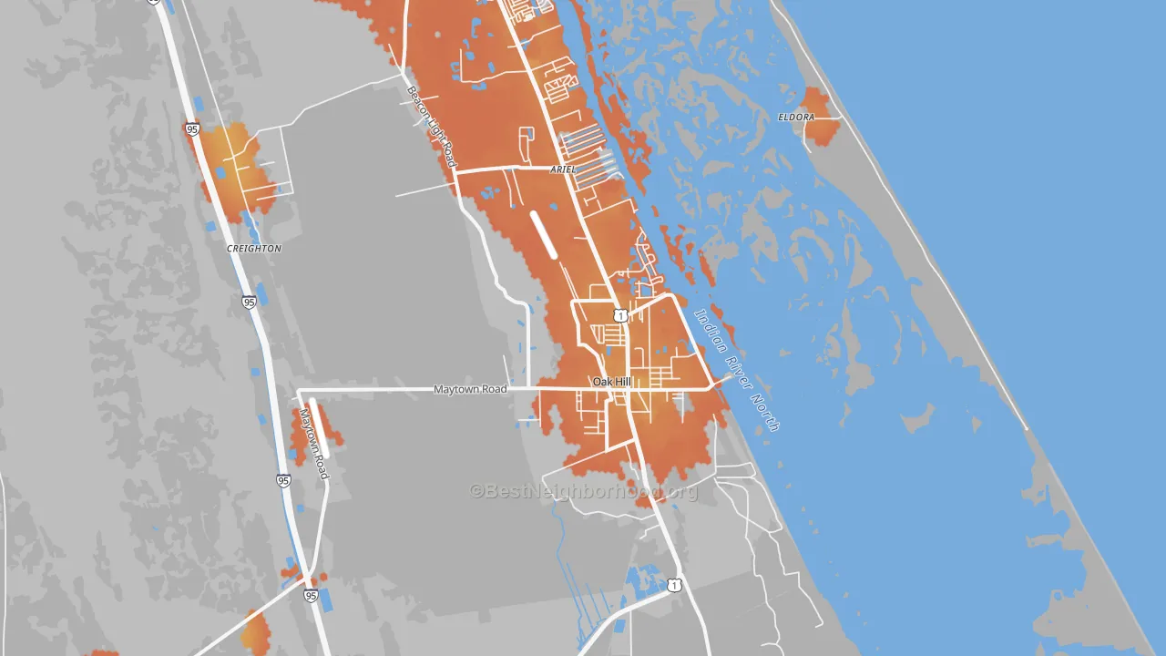 Bike Grade map of Oak Hill, FL