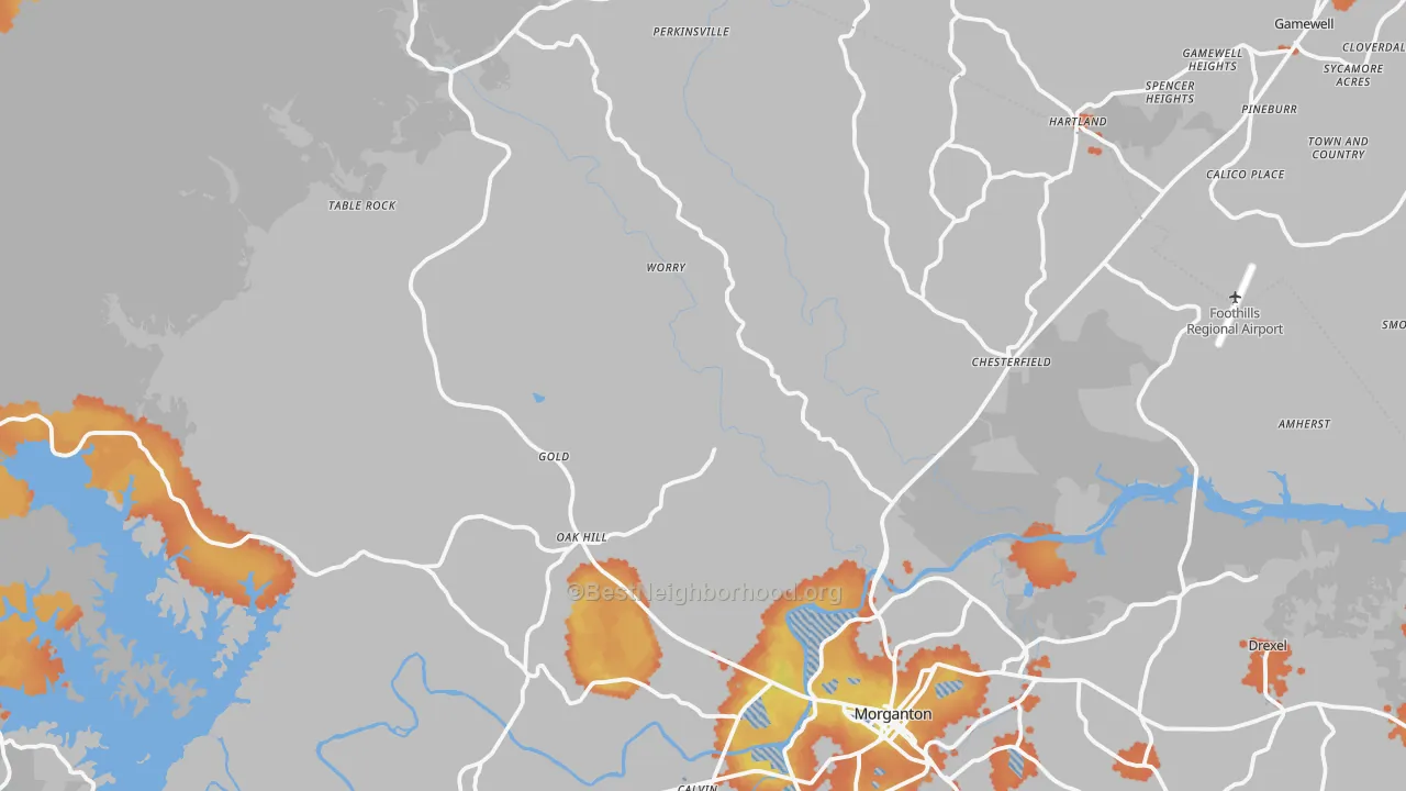 Bike Grade map of Oak Hill, NC