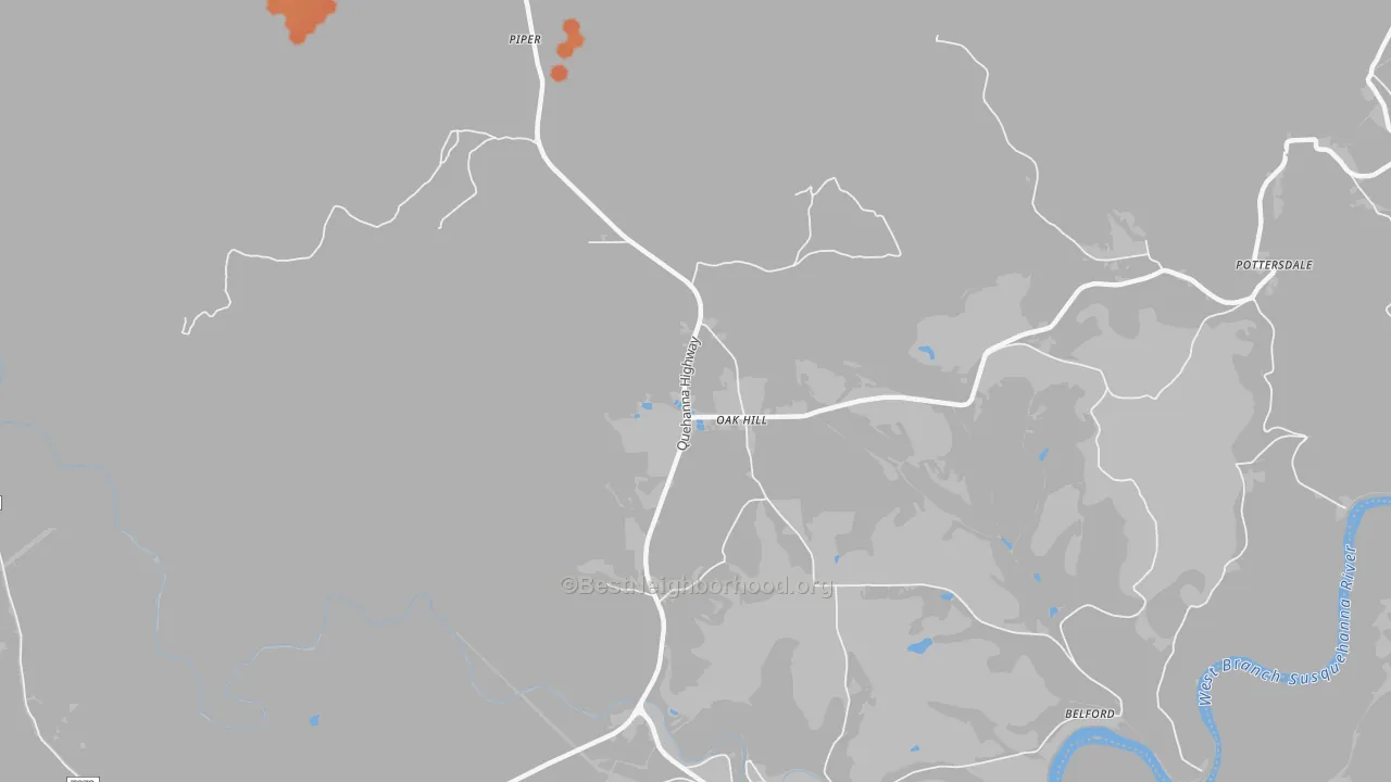 Bike Grade map of Oak Hill, PA