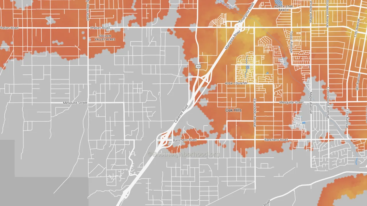 Bike Grade map of Oak Hills, CA