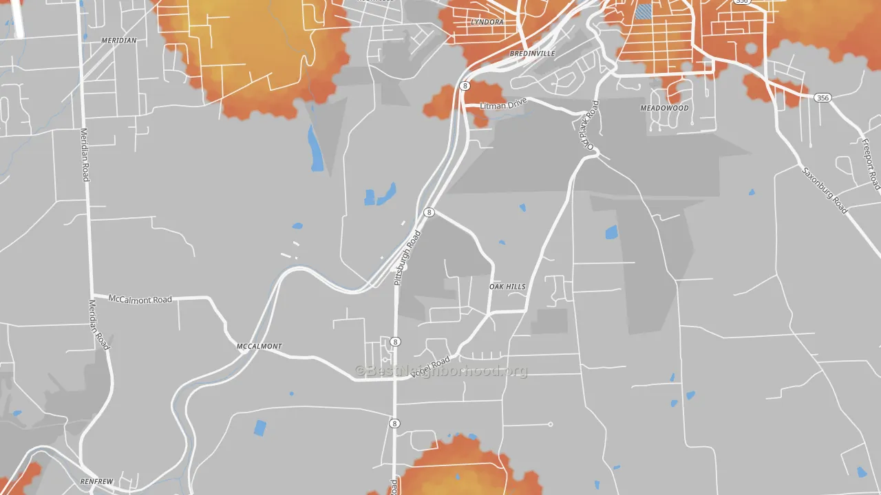 Bike Grade map of Oak Hills, PA