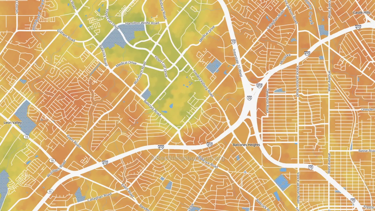 Bike Grade map of Oak Hills, San Antonio, TX