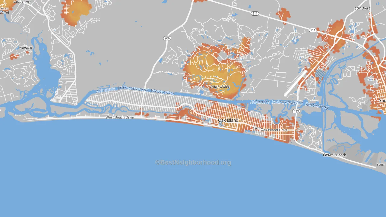 Bike Grade map of Oak Island, NC