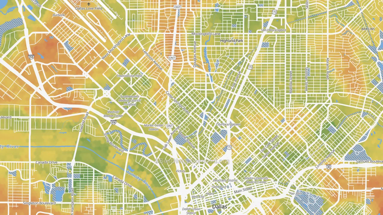 Bike Grade map of Oak Lawn, Dallas, TX