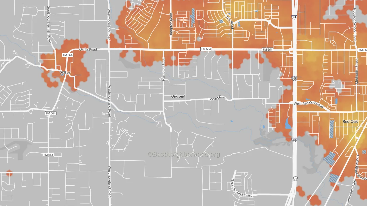Bike Grade map of Oak Leaf, TX