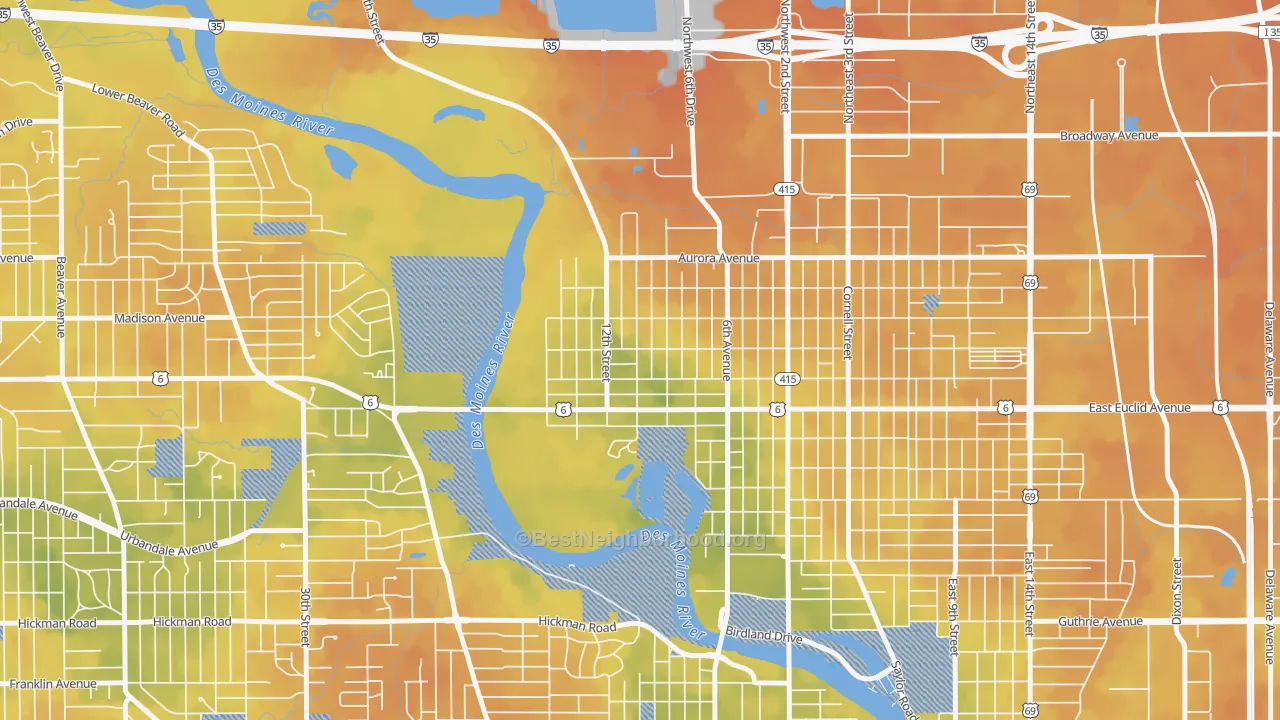 Bike Grade map of Oak Park, Des Moines, IA