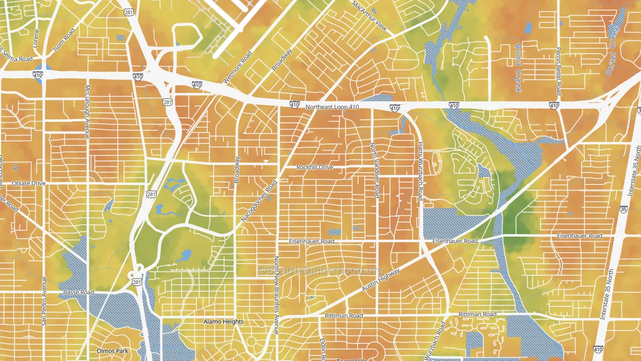 Bike Grade map of Oak Park-Northwood, San Antonio, TX