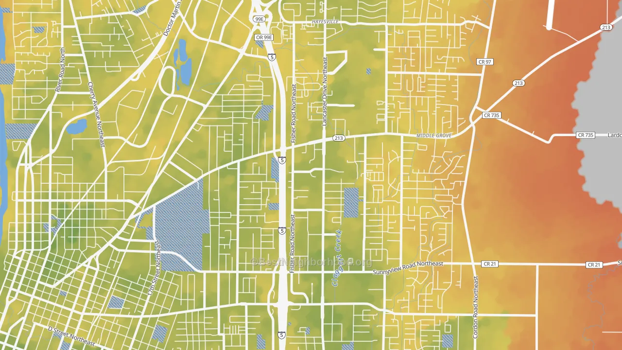 Bike Grade map of Oak Park, Salem, OR