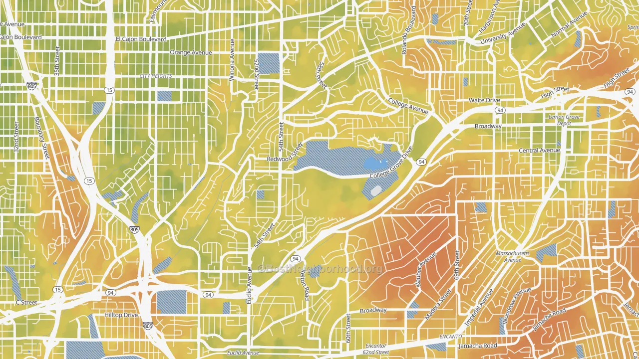Bike Grade map of Oak Park, San Diego, CA