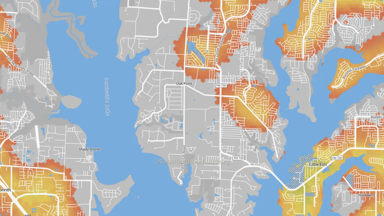Bike Grade map of Oak Point, TX