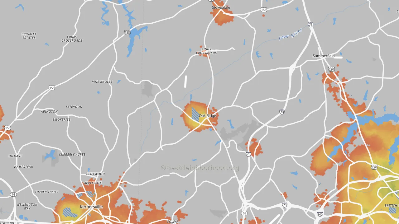Bike Grade map of Oak Ridge, NC