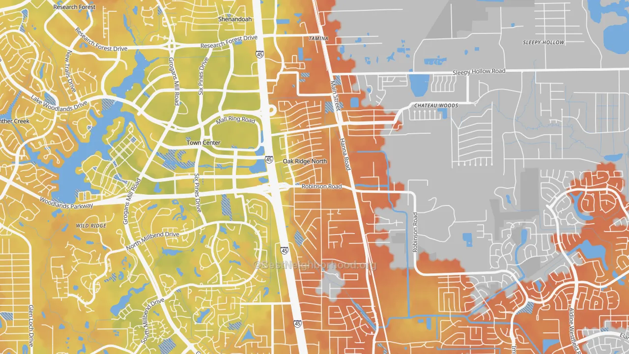 Bike Grade map of Oak Ridge North, TX